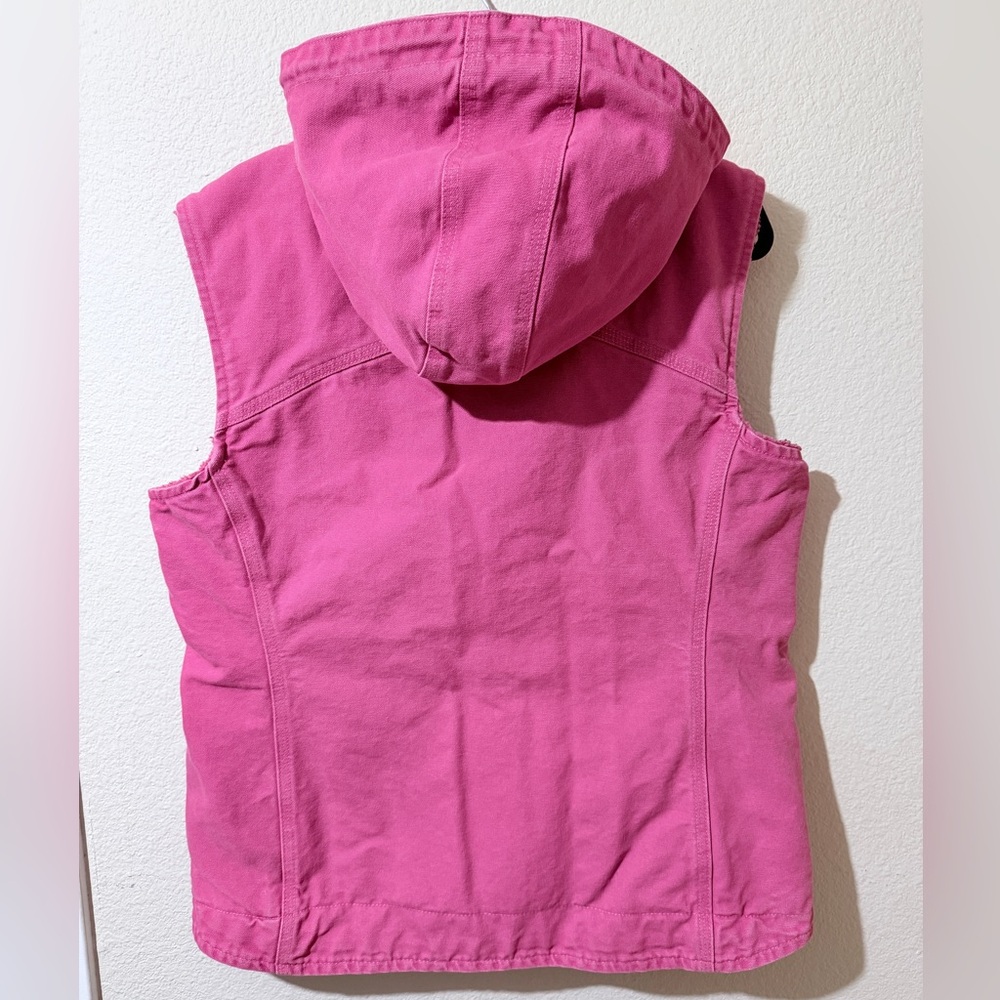 Carhartt Women’s Pink Hooded Sherpa Lined Vest Large Snap Front - Picture 5 of 10